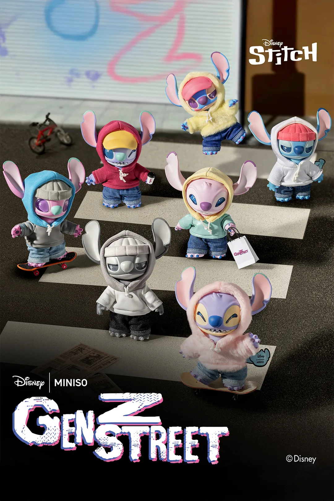 Miniso Disney Stitch GenZ Street スティッチ Disney Stitch Lisanslı GenZ Sokak Serisi Sürpriz Çanta Süsü