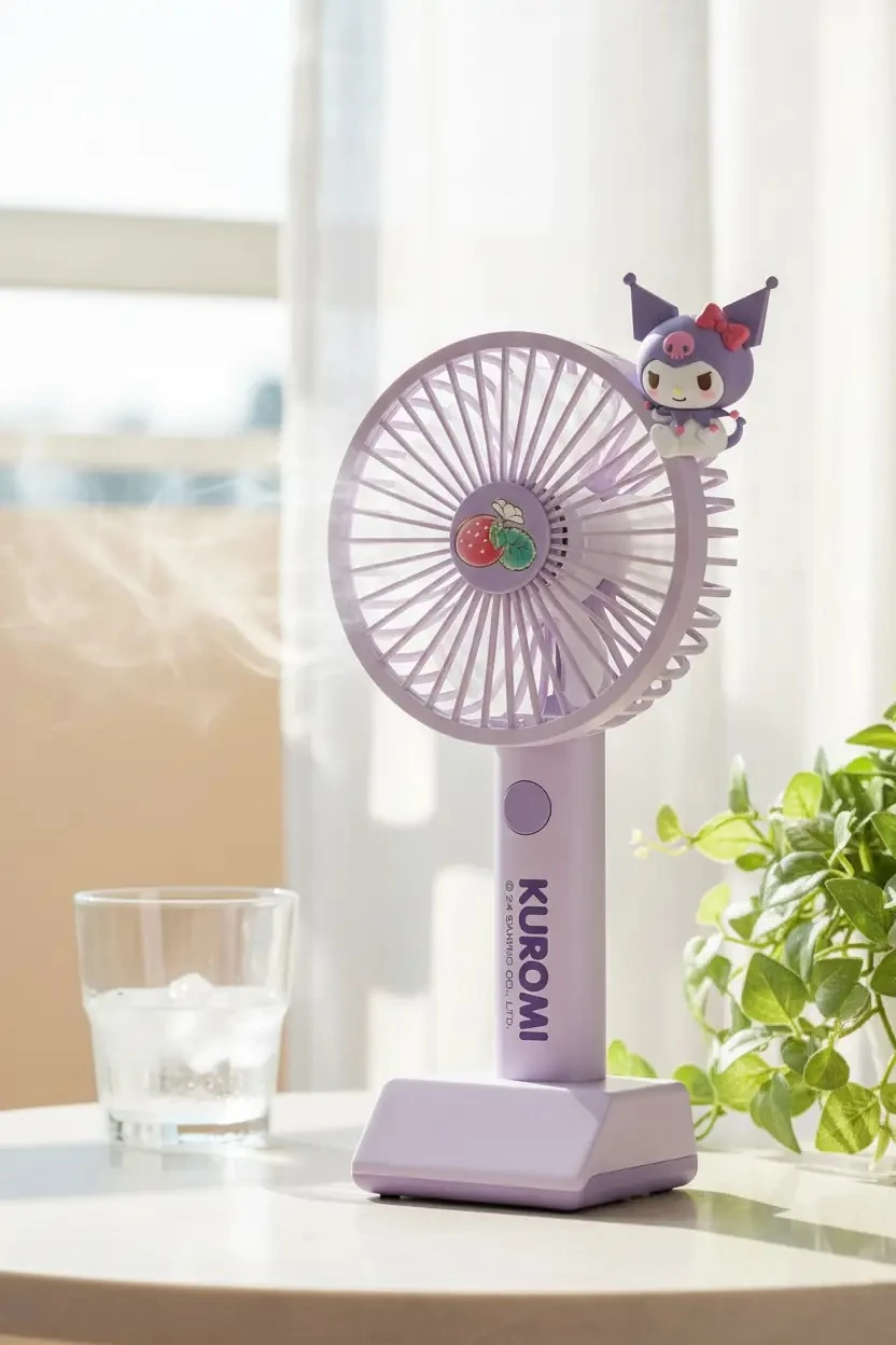 Sanrio Lisanslı Kuromi Mini El Vantilatörü – Taşınabilir Şarjlı Serinletici 21,5 Cm