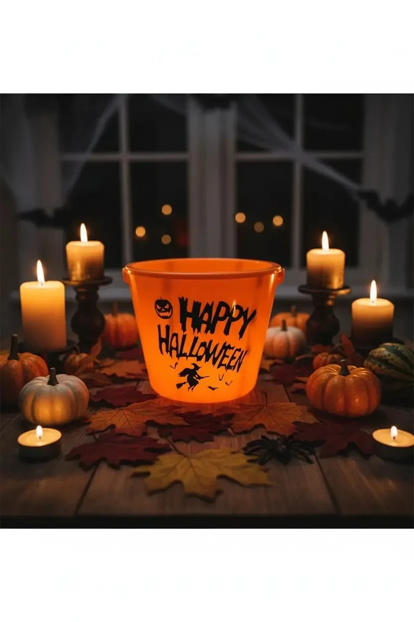 Halloween Gövdesi Işıklı Turuncu Kova – Cadılar Bayramı Temalı Işıklı Şeker Ve Dekoru Kovası