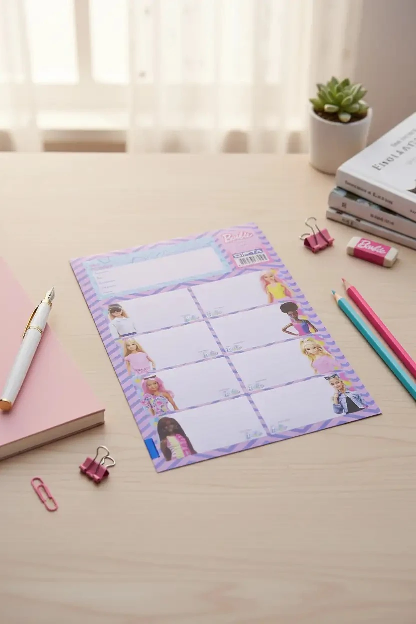 Barbie Lisanslı Ders Programlı Okul Etiketi – 3 Yaprak Renkli Defter Ve Kitap Etiketi 24 CM