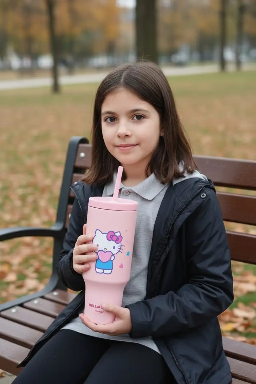 Sanrio Lisanslı Pipetli Çift Cidarlı Termos 1200 ml - Hello Kitty