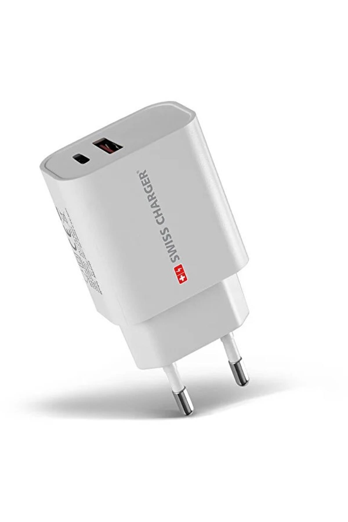 Swiss Charger Type-C Ve Usb 2 Çıkışlı Hızlı Şarj Adaptörü