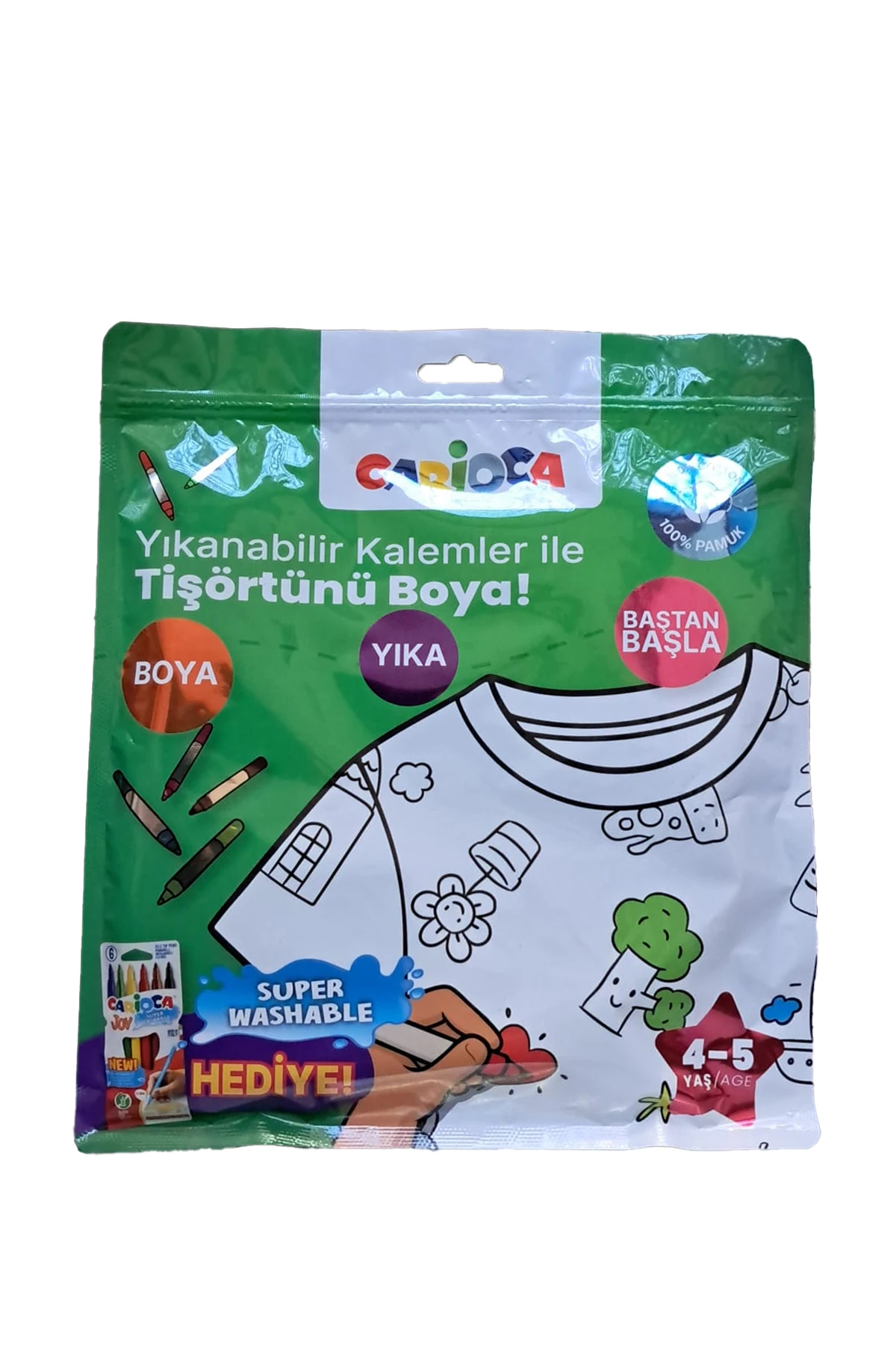 Carioca Boyanabilir Tişört 4-5 Yaş - Keçeli Kalem Hediyeli