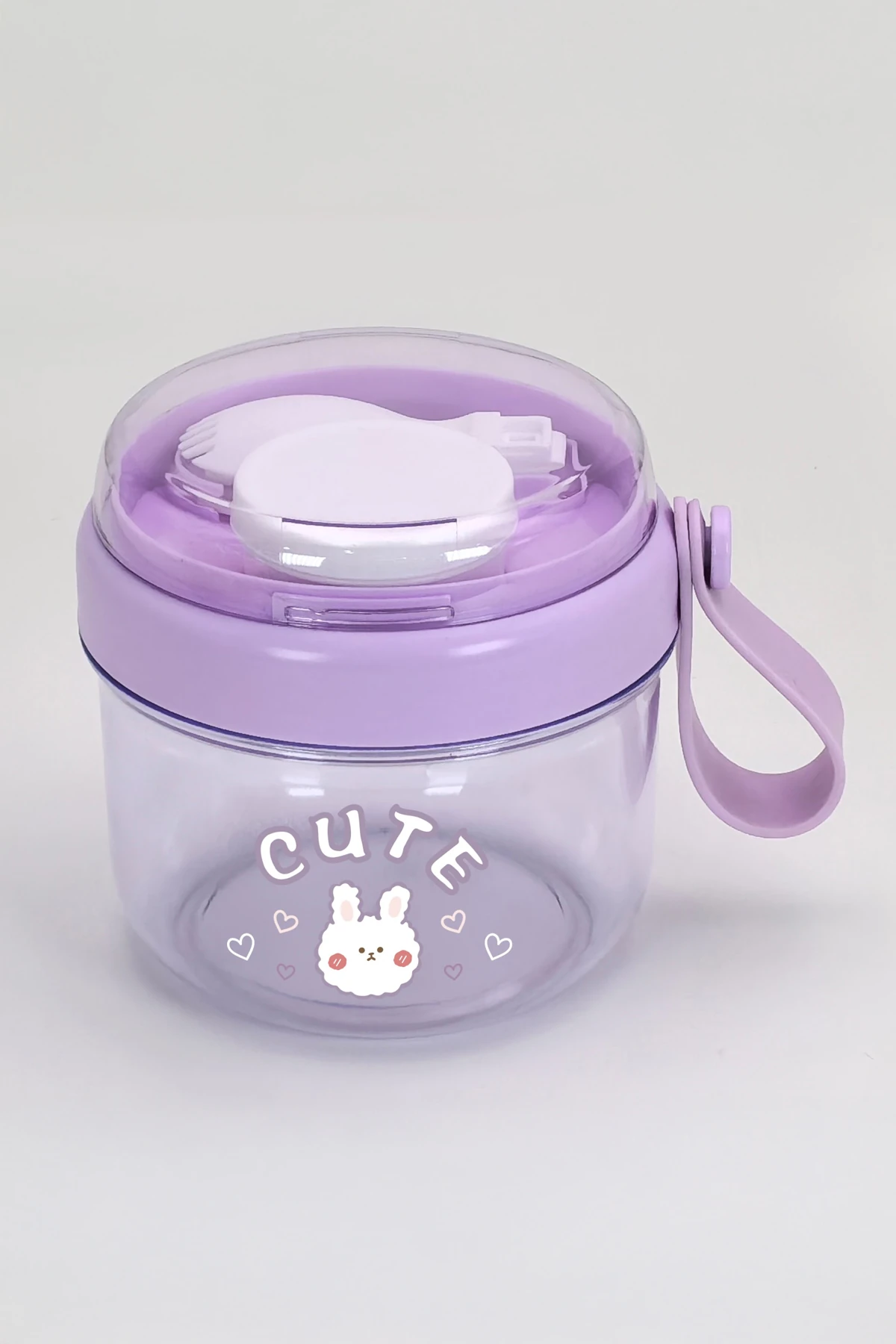 Miniso Lisanslı Cute Tavşan Desenli Çatal Bıçak Takımlı ve Sos Kaplı Saklama Kabı – Beslenme Çantası
