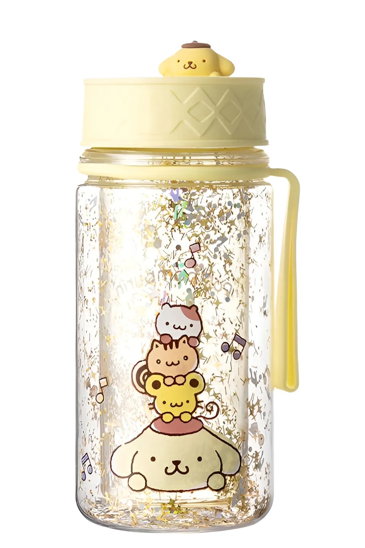 Sanrio Lisanslı Askılı Simli Plastik Şişe (300ml) - Kuromi - Cinnamoroll -  Pompompurin