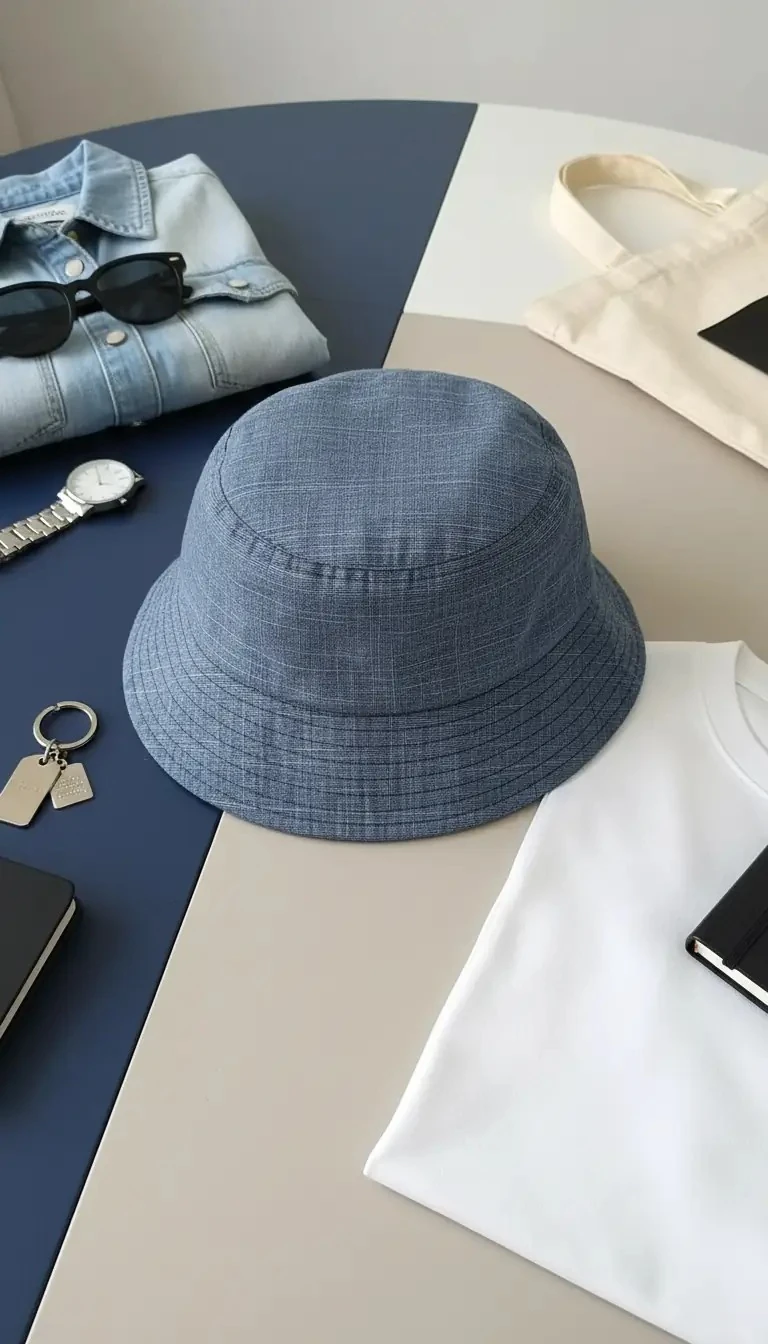 Desenli Lacivert Bucket Şapka – %100 Pamuk Günlük Stil Aksesuarı