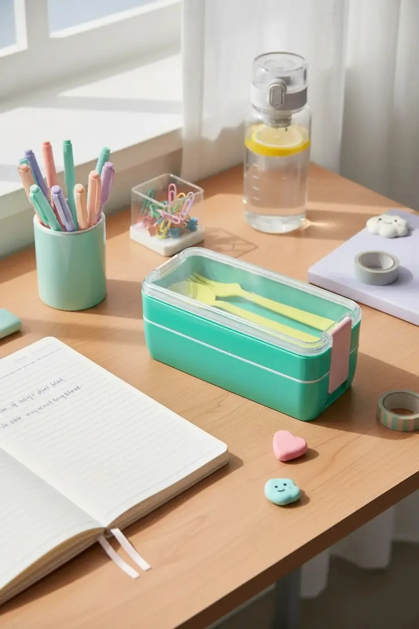Miniso Lisanslı Çizgili Çift Katmanlı Beslenme Çantası Yeşil 750 Ml