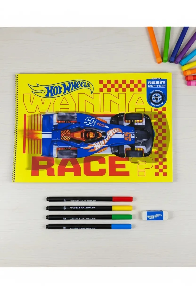 Gıpta Hot Wheels Lisanslı Resim Defteri – Dinamik Tasarım Spiralli Çizim Ve Boyama Defteri 35 CM