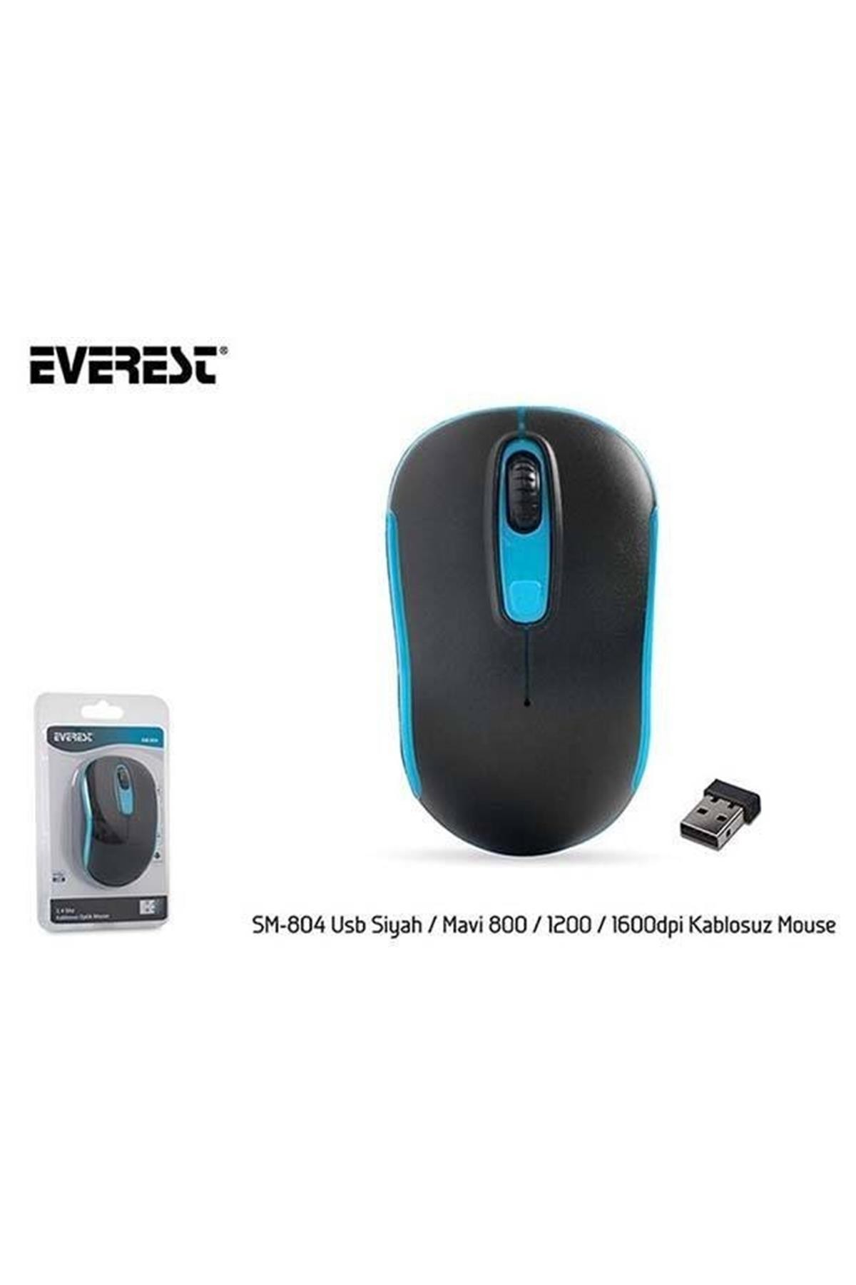 Siyah/Mavi Everest Sm-804 Usb 800/1200/1600Dpi Kablosuz Mouse