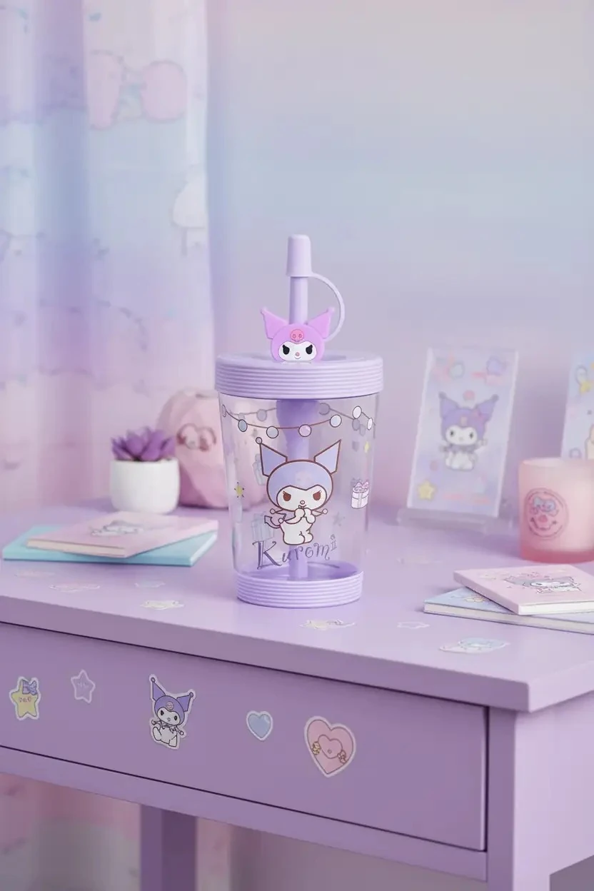 Sanrio Lisanslı Pipetli Plastik Şişe (535ml) - Kuromi