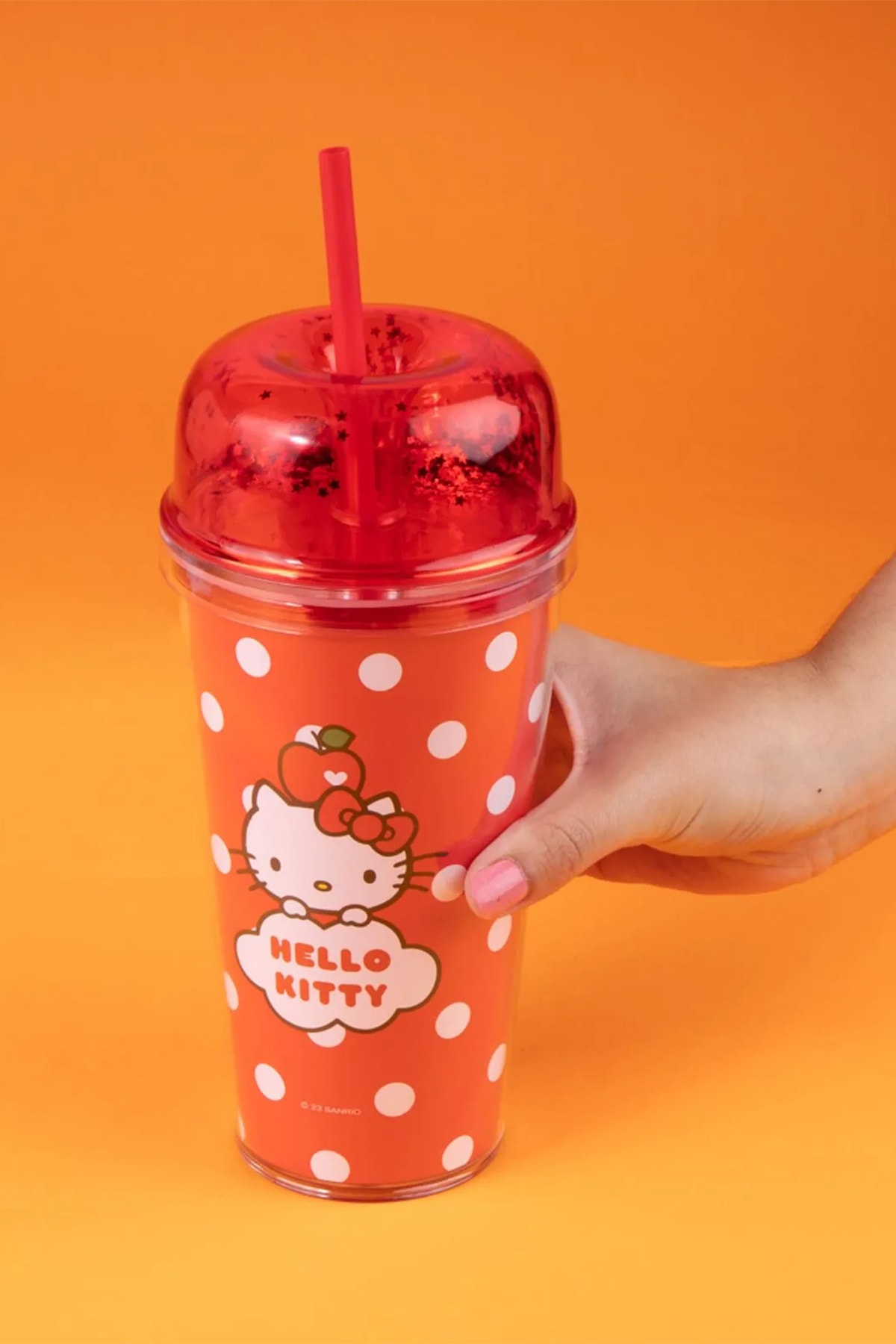 Hello Kitty Lisanslı Elma Koleksiyonu Pipetli Çift Cidarlı Plastik Şişe (Outlet)