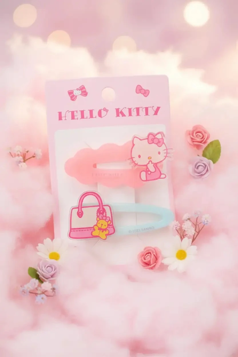 Sanrio Lisanslı Hello Kitty Figürlü Saç Klipsi 11,5 Cm – 2 Adet Sevimli Renkli Tasarım