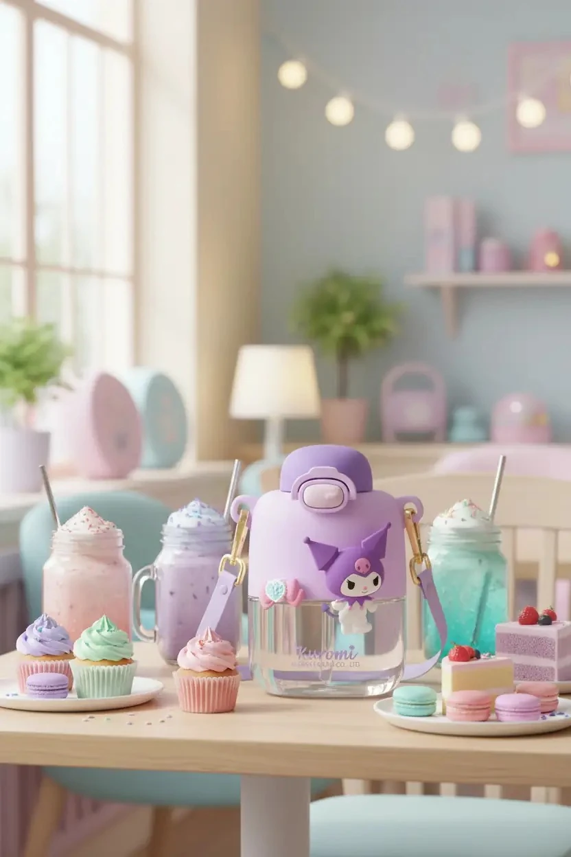 Sanrio Lisanslı Tritan Omuz Askılı Sızdırmaz Çocuk Matarası ve Suluk (550 ml) – Kuromi