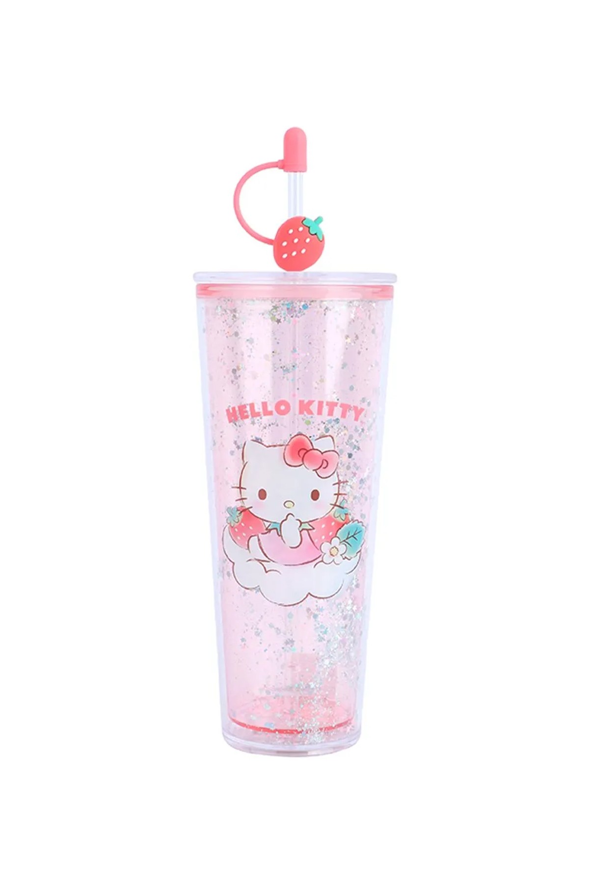 Sanrio Lisanslı Çift Cidarlı Pipetli Plastik Şişe (800ml) - Hello Kitty