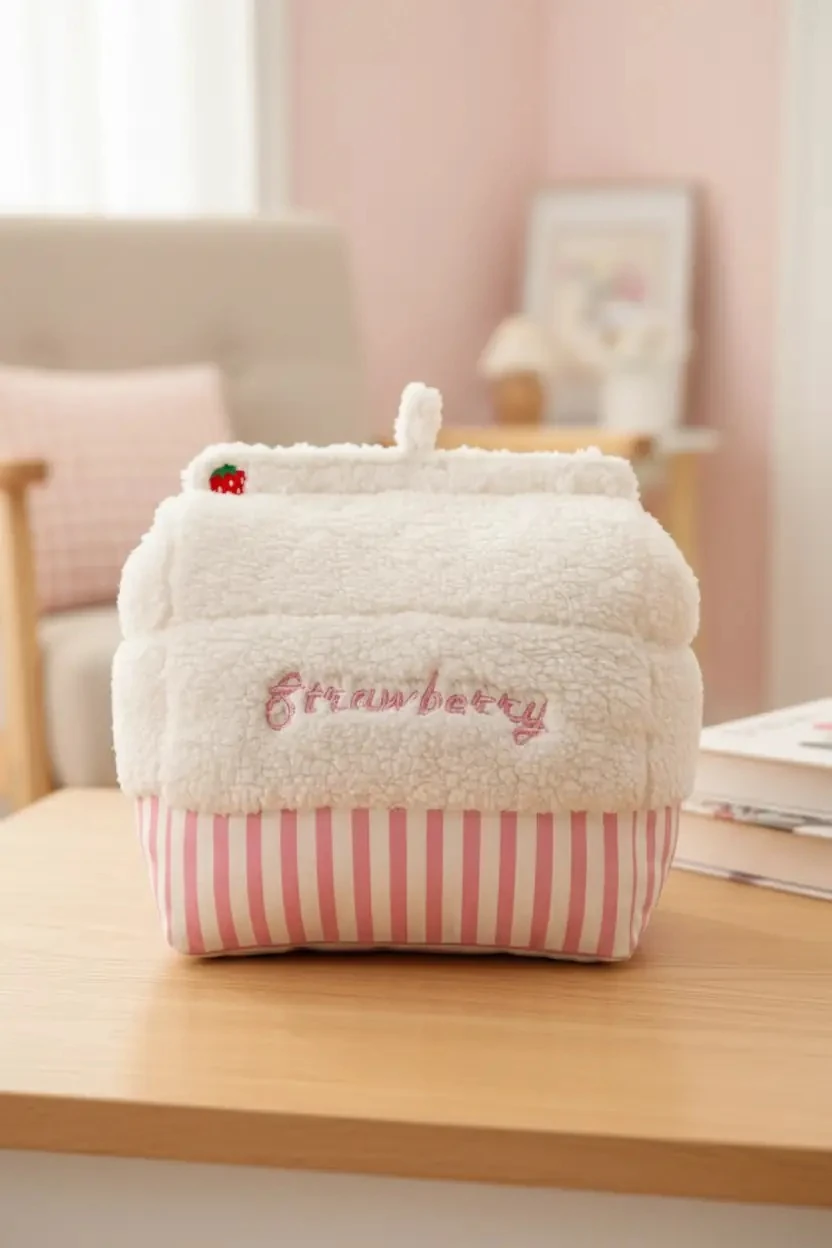 Miniso Lisanslı Strawberry Polar Battaniye 100 x 140 Cm – Süt Kutulu Taşınabilir Tasarım