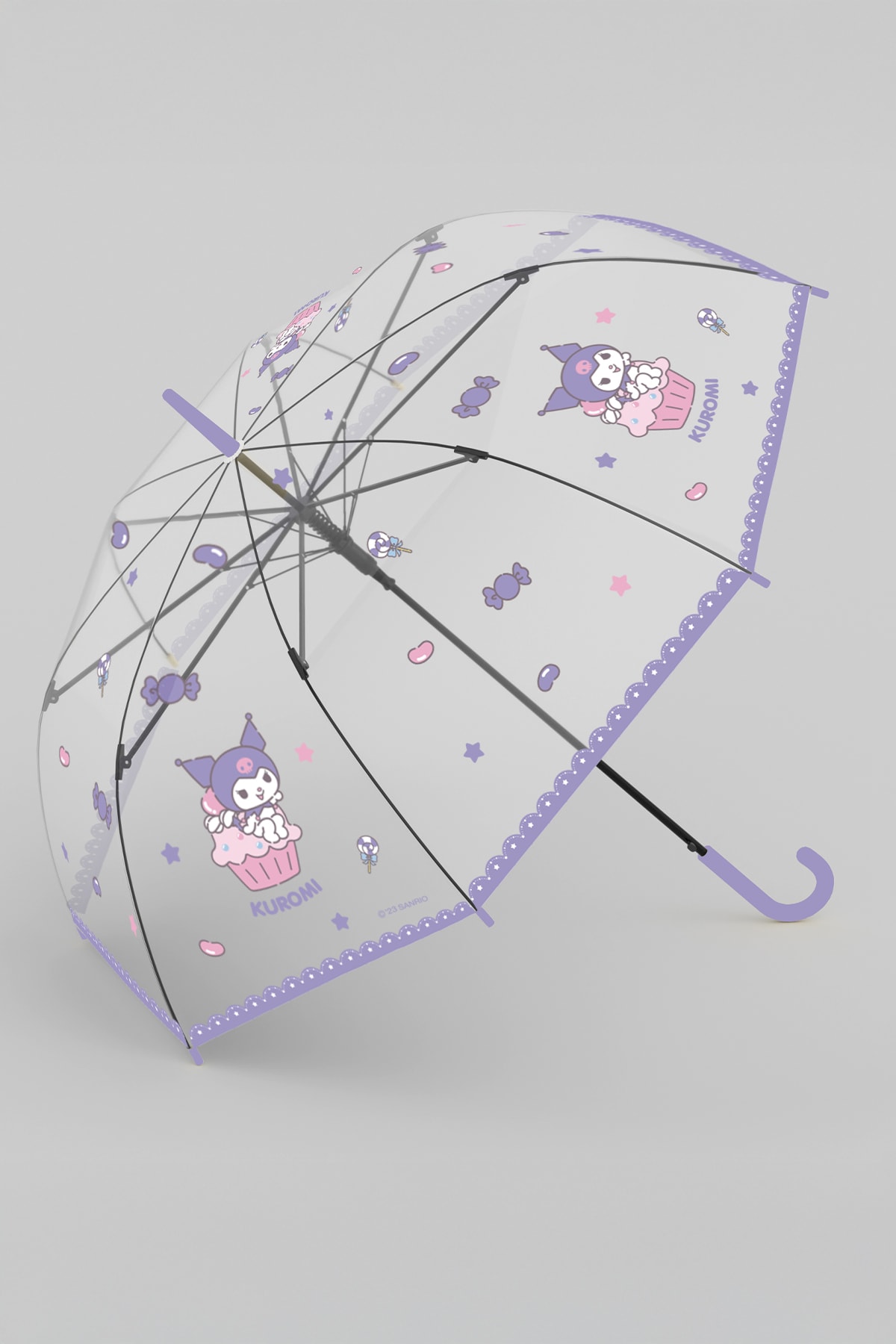 Sanrio Lisanslı Şeffaf Uzun Saplı Şemsiye ((Kuromi)