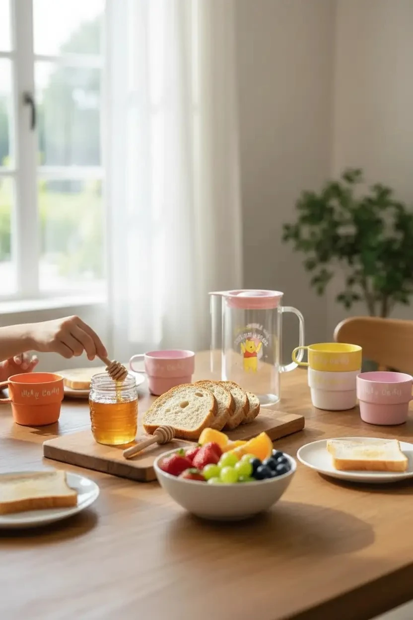 Winnie the Pooh Lisanslı 4 Bardaklı Plastik Sürahi Seti - 1000 ml