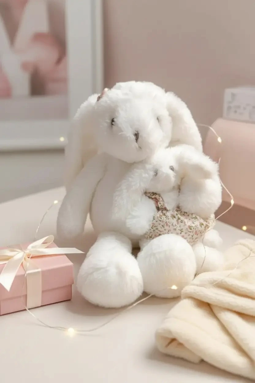 Ebeveyn-Çocuk Tavşan Peluş Oyuncak – Sevgi Dolu Yumuşacık Tasarım Beyaz 40 Cm