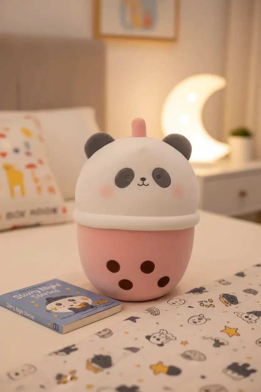 Miniso Lisanslı Panda Sütlü Çay Peluş Oyuncak – Yumuşak Uyku Arkadaşı ve Dekoratif Figür 37 Cm