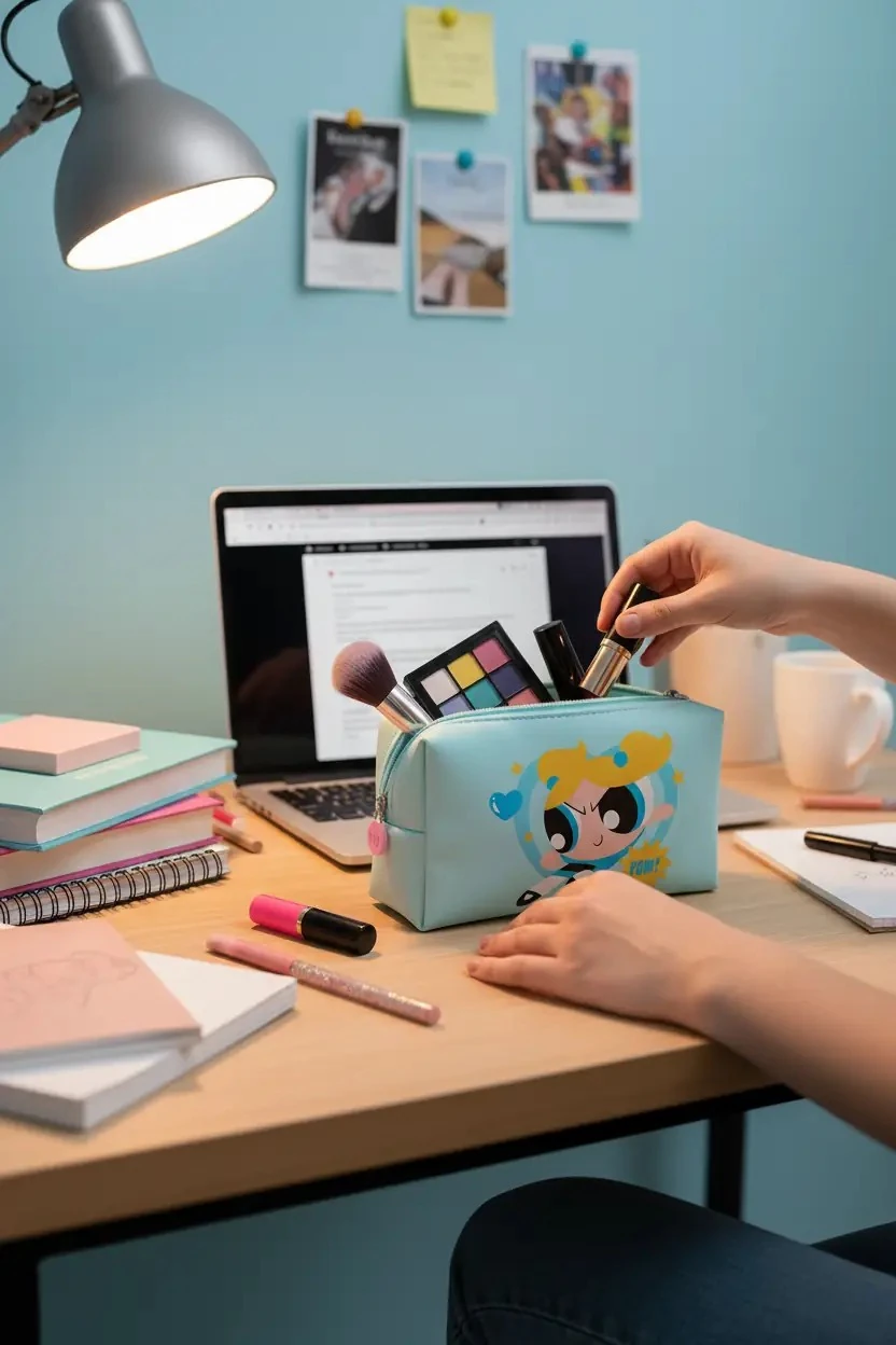 Powerpuff Girls Lisanslı Bubbles Kare Kozmetik Çantası Mavi Organizer 20 Cm