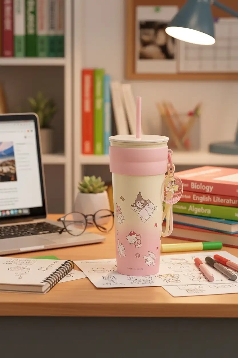 Sanrio Lisanslı Askılı ve Pipetli Paslanmaz Çelik Matara 800 ML