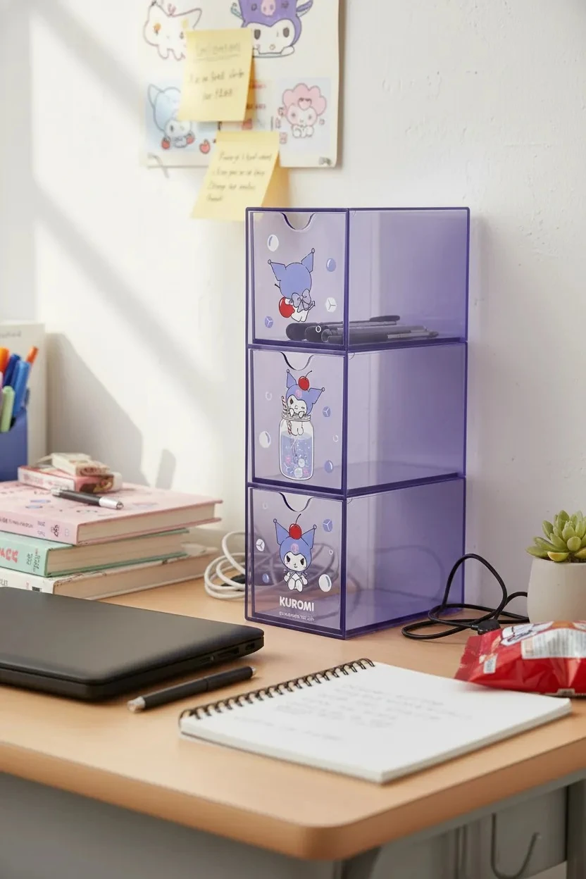 Sanrio Lisanslı 3 Katlı Çekmece Düzenleyici - Kuromi