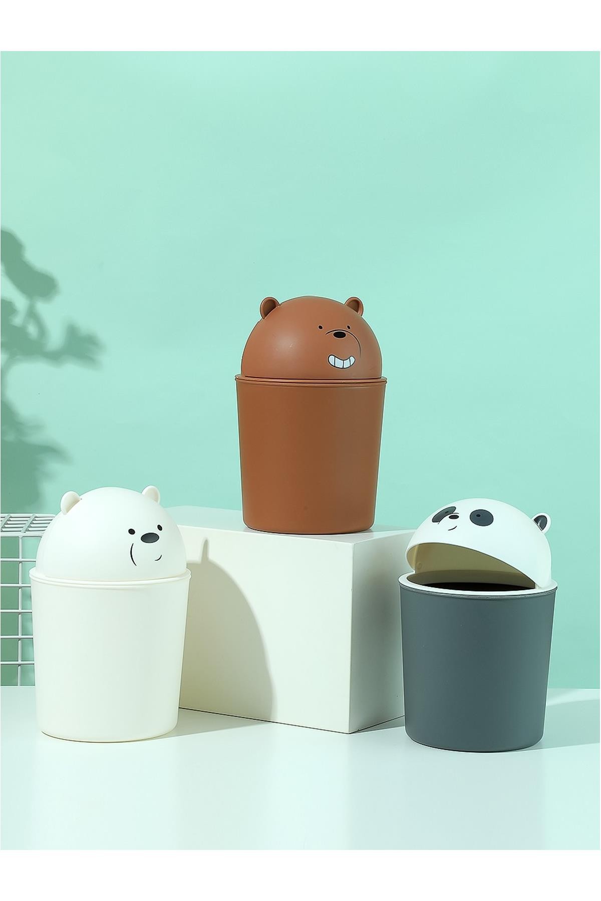 We Bare Bears Lisanslı Kapaklı Mini Çöp Kovası