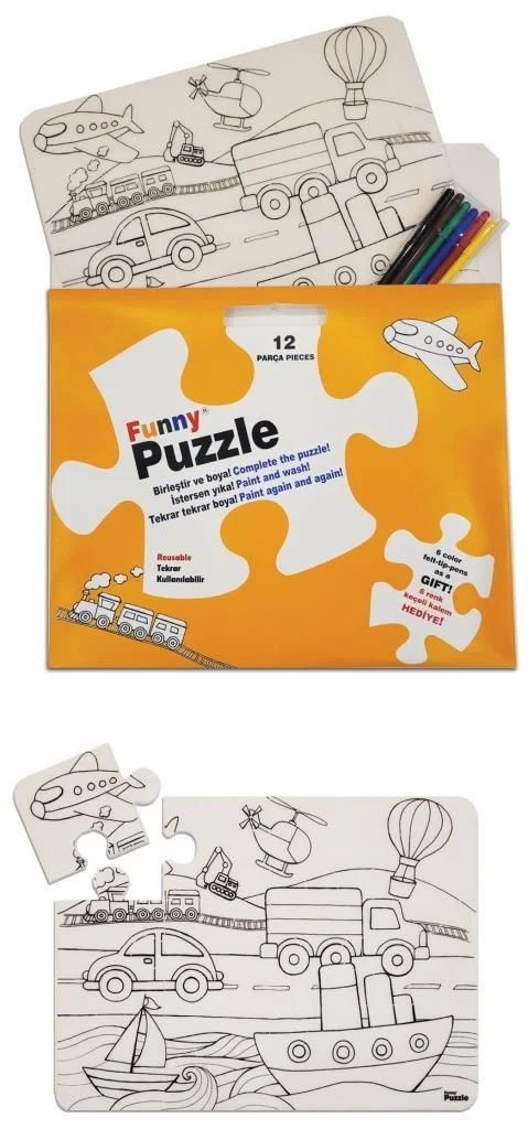 Funny Mat Washable Puzzle - Taşıtlar 30x40cm