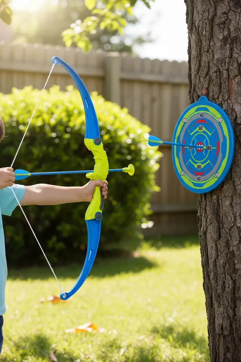 Miniso Lisanslı Okçuluk Serisi Hedefli Oyun Seti – Mavi ve Yeşil 3 Vantuzlu Ok ve Yay İçerikli Eğitici El-Göz Koordinasyonu Geliştirici Çocuk Oyuncak Seti 58 Cm