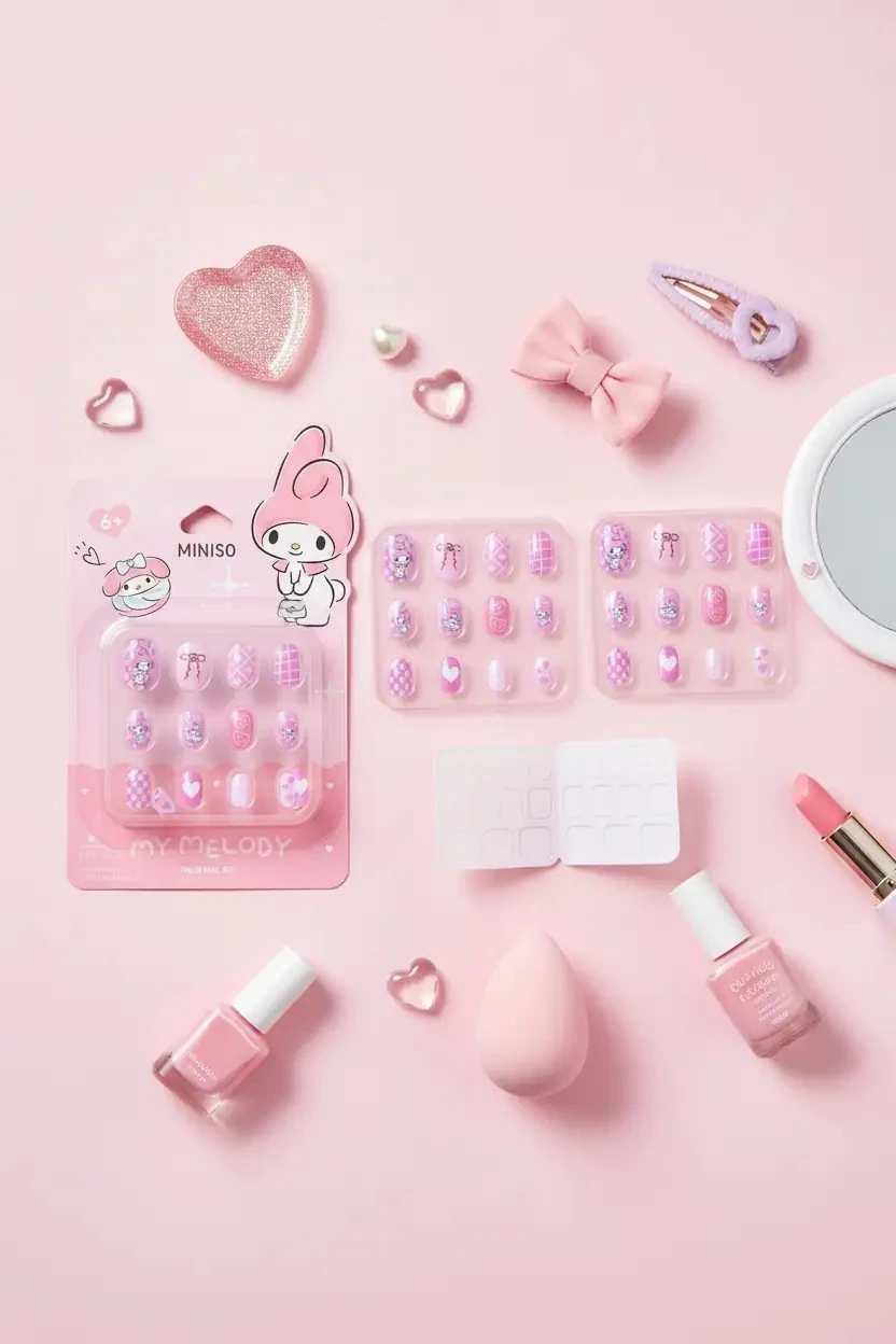 Sanrio Lisanslı My Melody Jöle Yapışkanlı Takma Tırnak Seti Pembe – Şeritli Zarif Tasarım