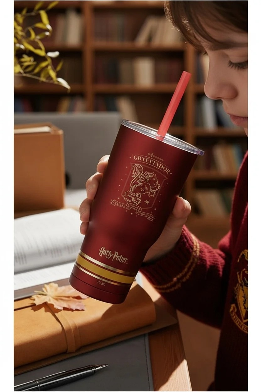 Harry Potter Lisanslı Pipetli Termos (580ml) - Gryffindor