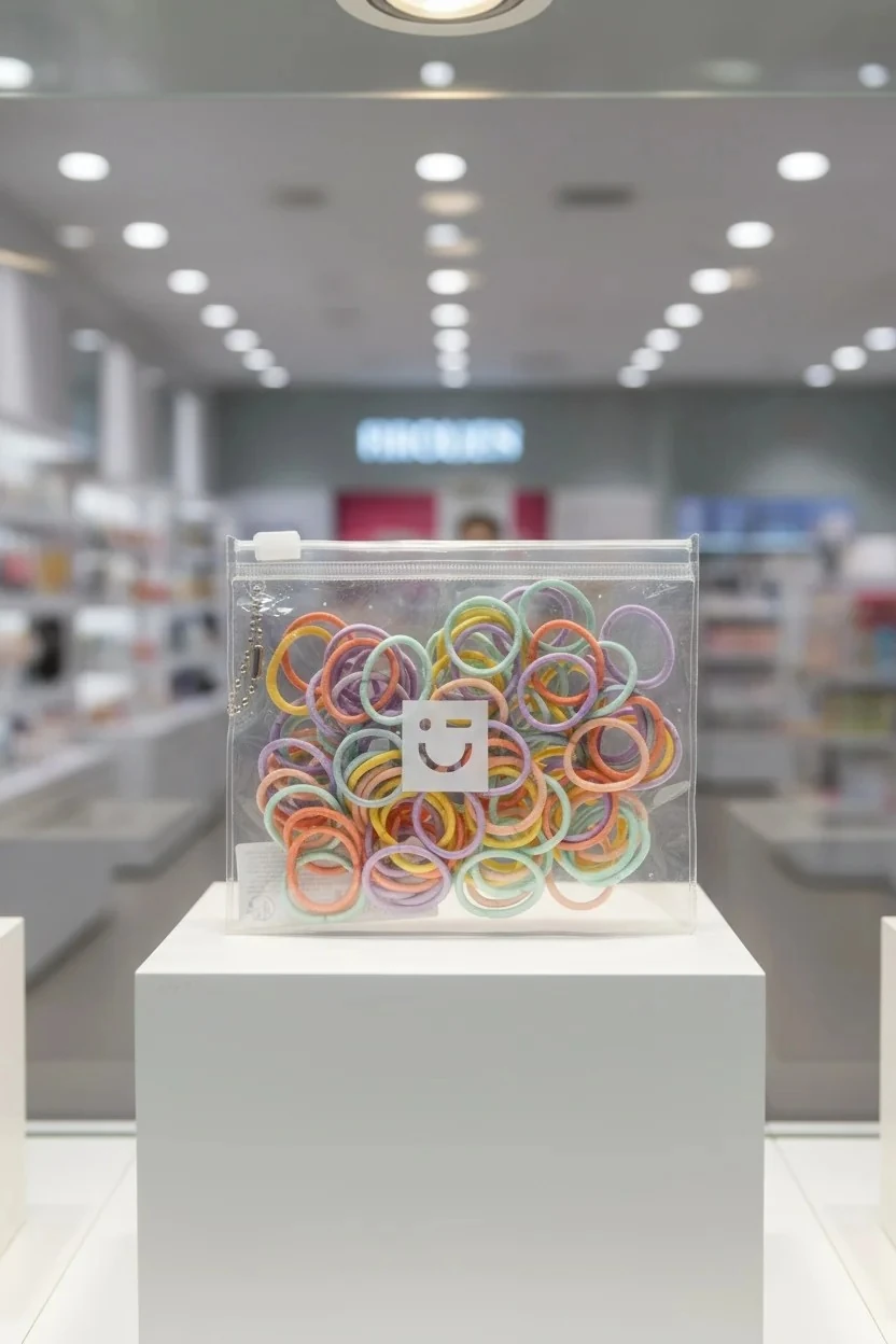 Şeffaf Taşıma Çantalı Orta Boy Saç Lastiği - Renkli (100 Adet)