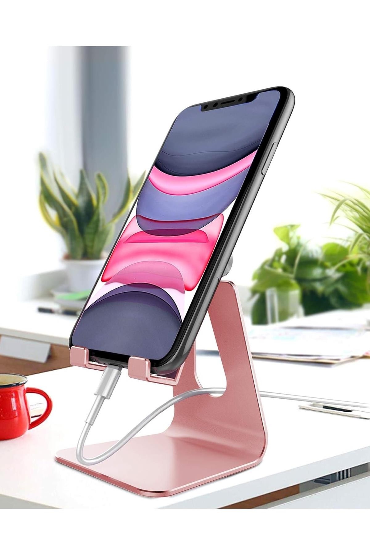 Ayarlanabilir Metal Telefon Tutucu - Pembe