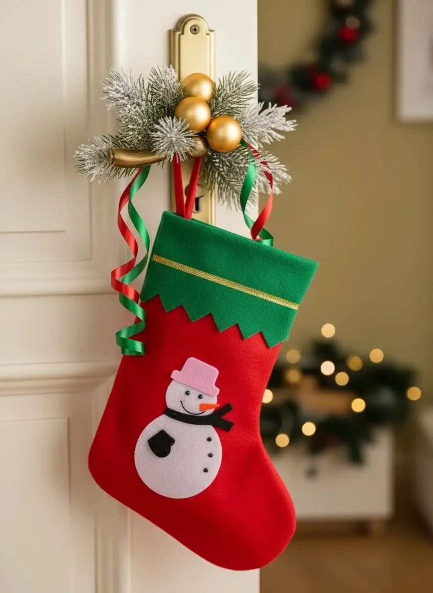 Figürlü Yılbaşı Süs Çorabı – Dekoratif Şömine Ve Duvar Aksesuarı Renkli Tasarım