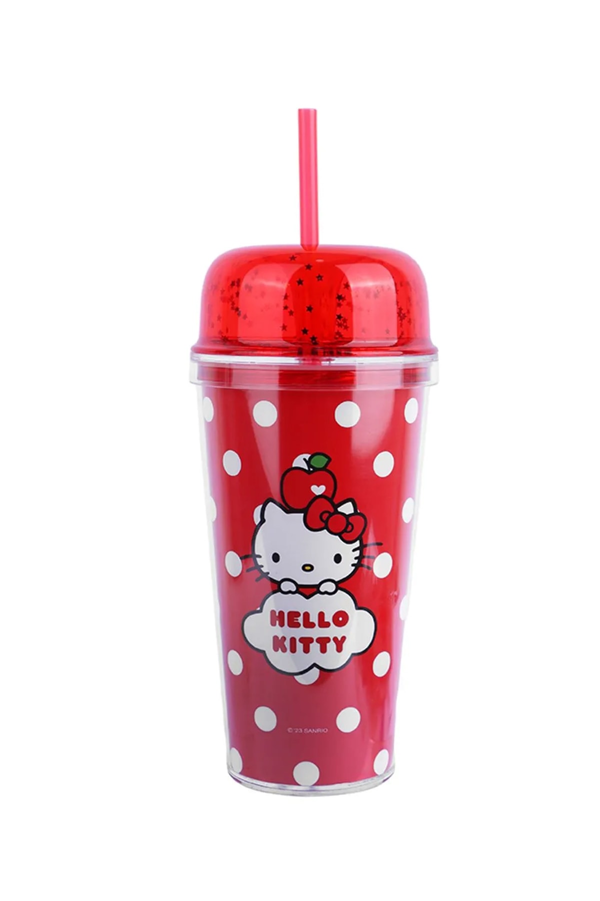 Hello Kitty Lisanslı Elma Koleksiyonu Pipetli Çift Cidarlı Plastik Şişe (Outlet)