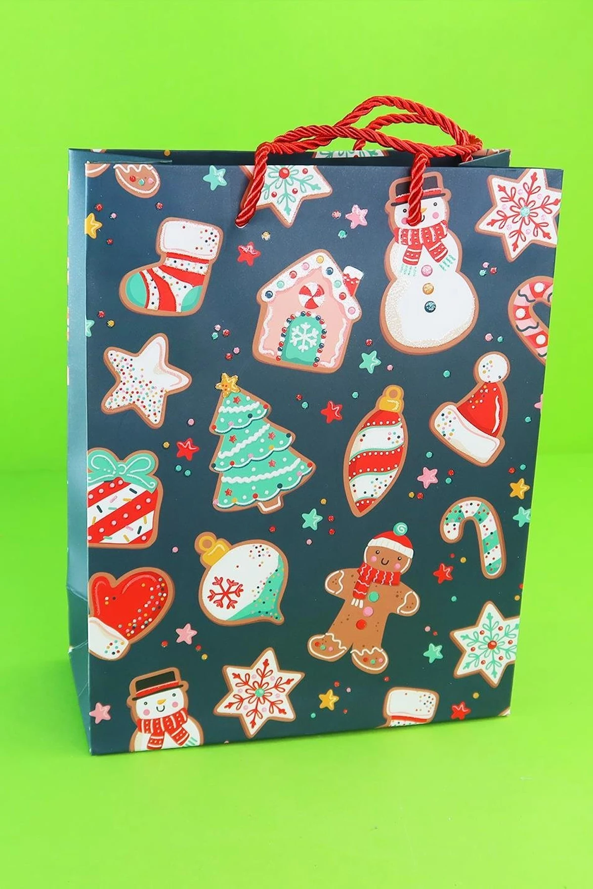 Yılbaşı Yıldızlı Karton Çanta 32x26Cm