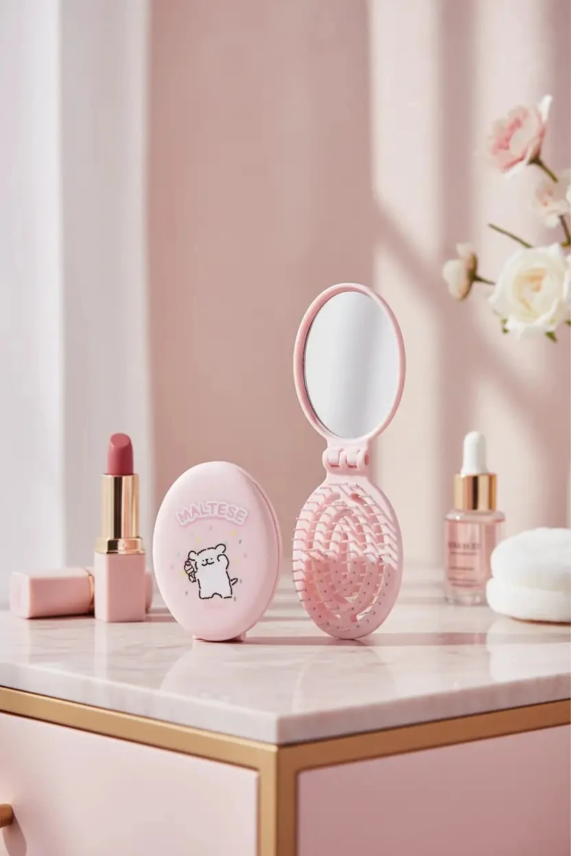 Miniso Lisanslı Maltese Katlanır Aynalı Saç Fırçası – Taşınabilir 17,4 Cm
