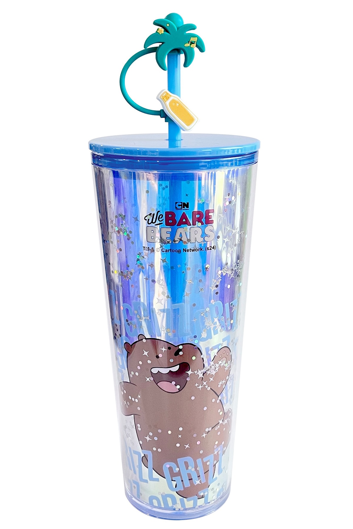 We Bare Bears Lisanslı Pipetli Çift Cidarlı Plastik Bardak (800mL) (Boz Ayı)