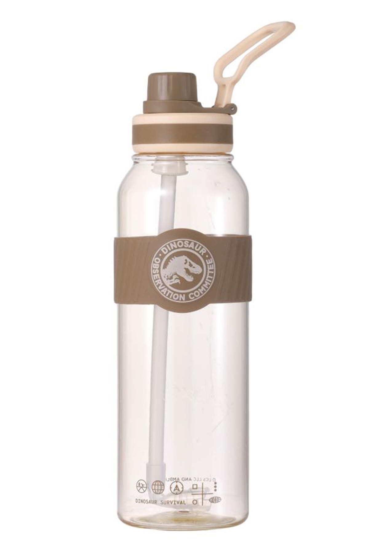 Jurassic World Saplı ve Pipetli Plastik Şişe 1000 mL (Kahverengi)