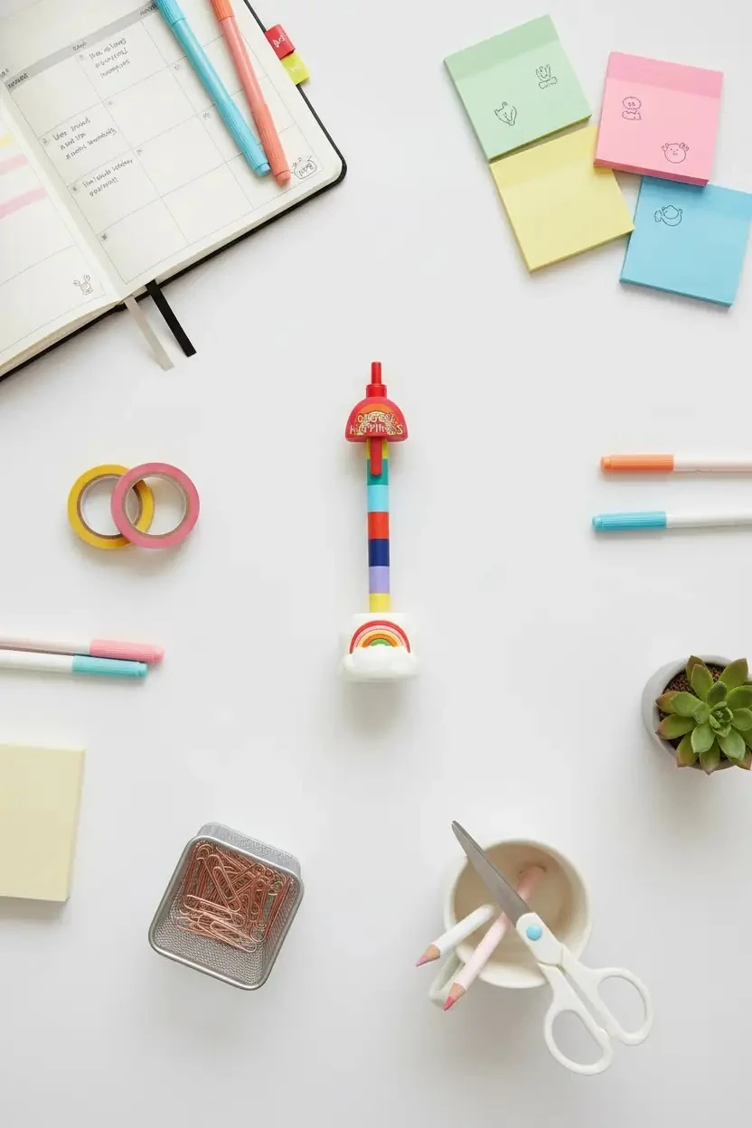 Miniso Lisanslı Yaz Renkleri Serisi Standlı Tükenmez Kalem - Masaüstü Dekoratif Kalem 14,5 cm