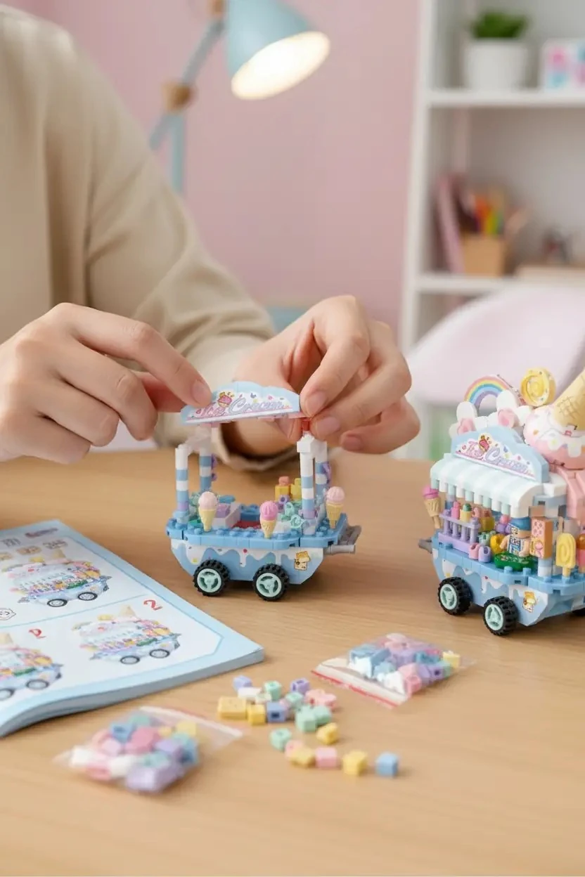 Miniso Lisanslı Seyyar Araba Serisi Dondurmacı Oyun Bloğu – Eğitici Minyatür Seti 19,5 Cm
