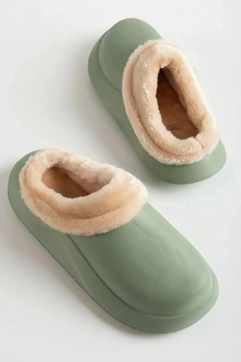 İçi Kürklü Kalın Taban Terlik - Mint