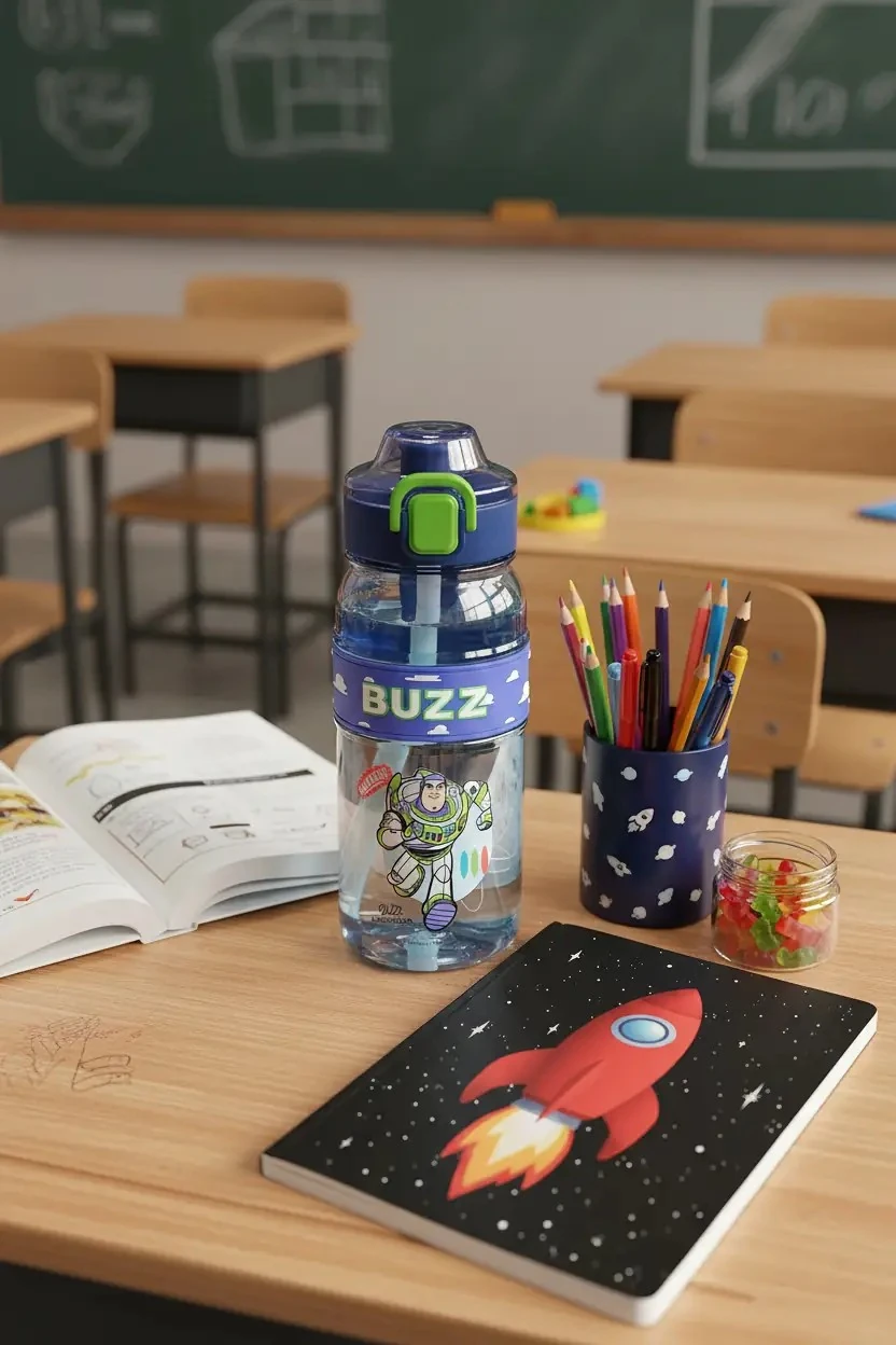 Disney Pixar Toy Story Lisanslı Buzz Lightyear Pipetli Plastik Şişe 800 mL – Açılır Kapaklı