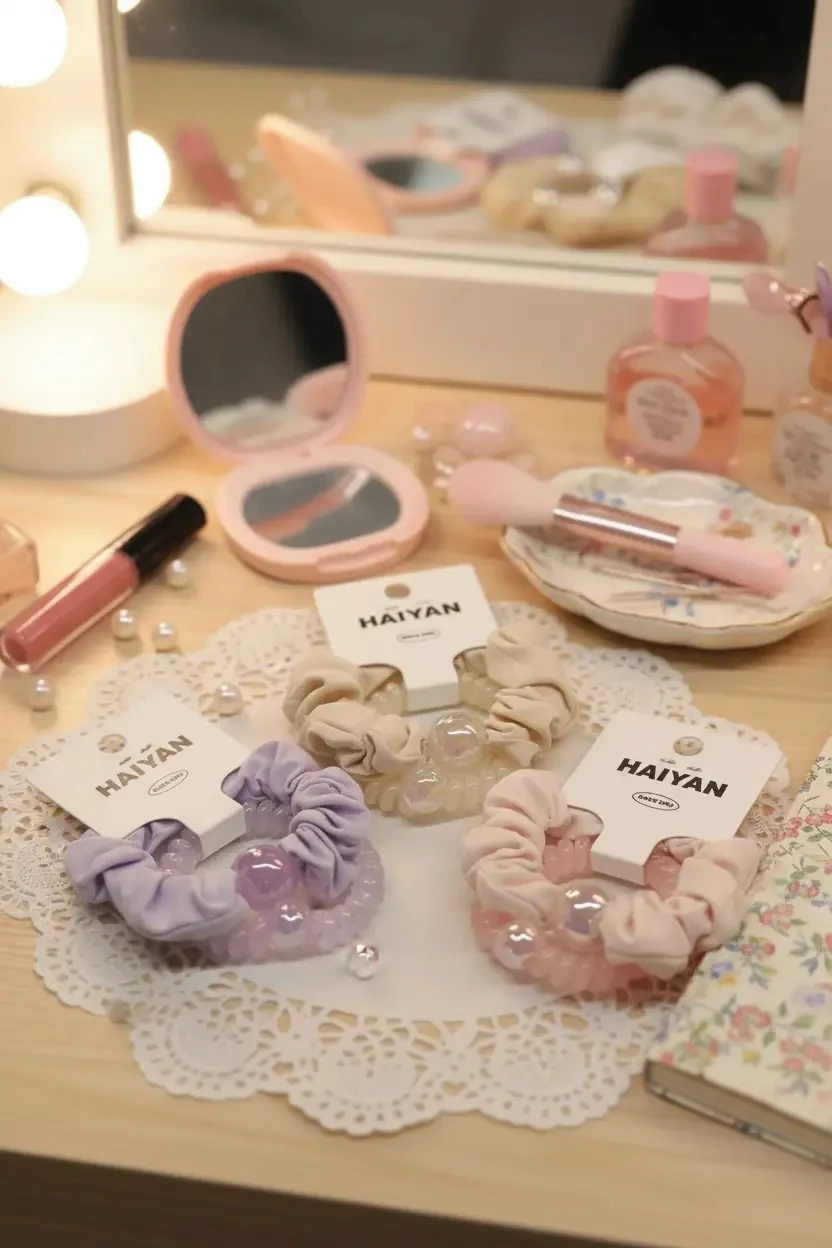 Boncuklu Kumaş Saç Lastiği & Spiral Saç Lastiği (2 adet)