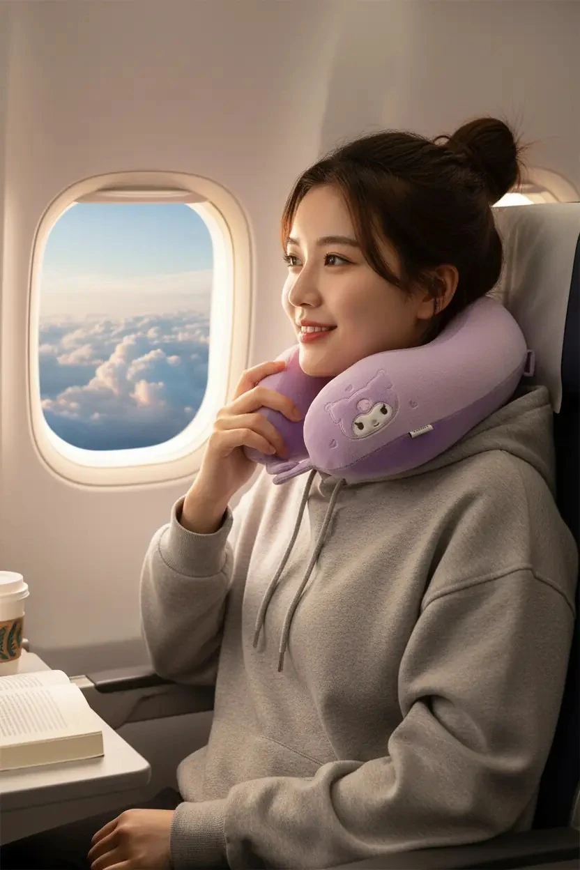 Sanrio Lisanslı Kuromi Hafızalı 27 Cm Boyun Yastığı – Ergonomik Köpük Dolgulu Yolculuk ve Seyahat Destek Yastığı Yumuşak Dokulu