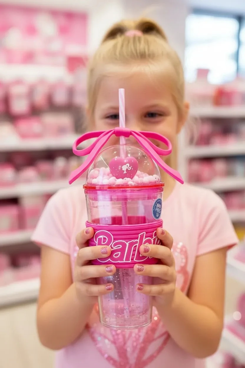 Barbie Lisanslı Pembe Serisi Fiyonklu 600ml Pipetli Plastik Şişe