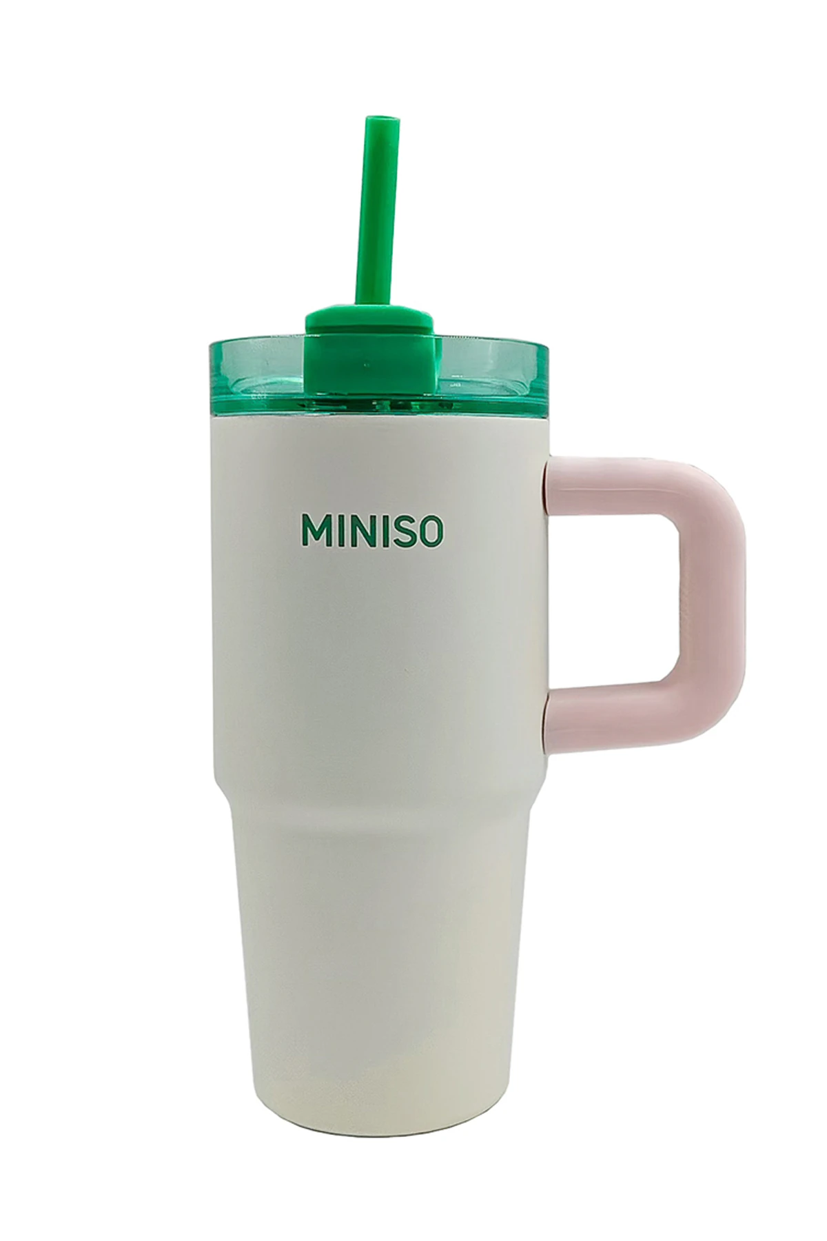 Miniso Lisanslı Çizgili Tutamaklı Çelik Şişe – Pipetli Tasarım