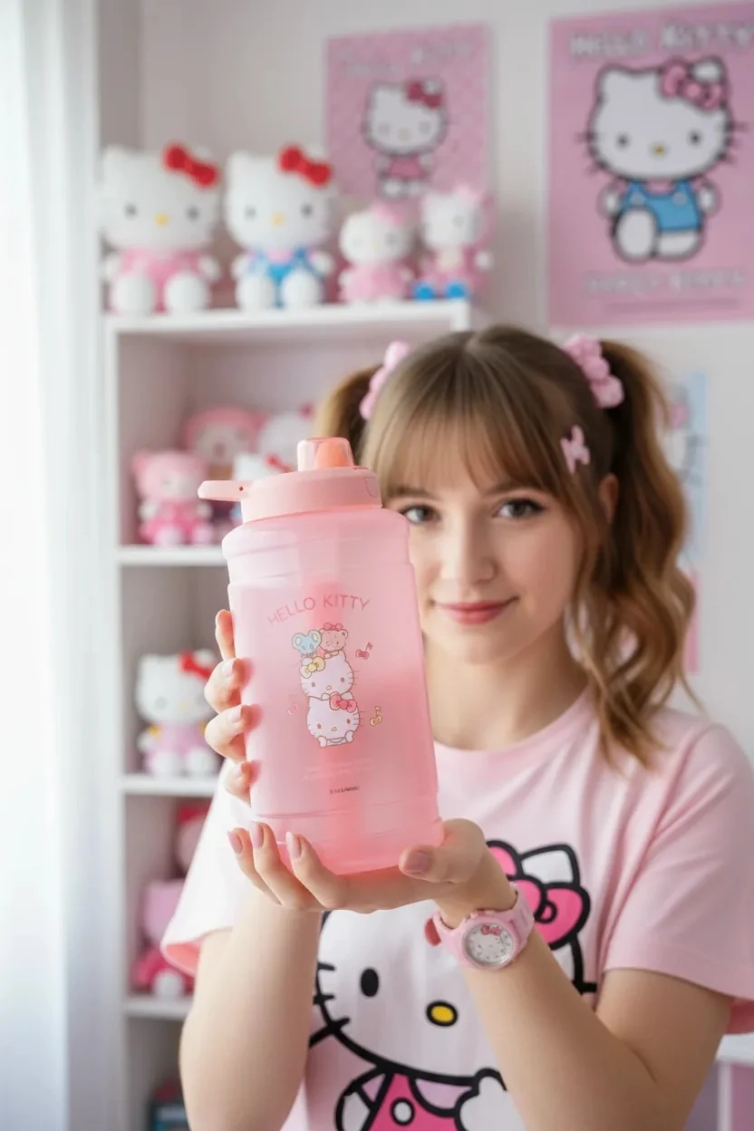 Sanrio Lisanslı Otomatik Kapaklı Büyük Plastik Şişe 1,9 Lt  - Hello Kitty