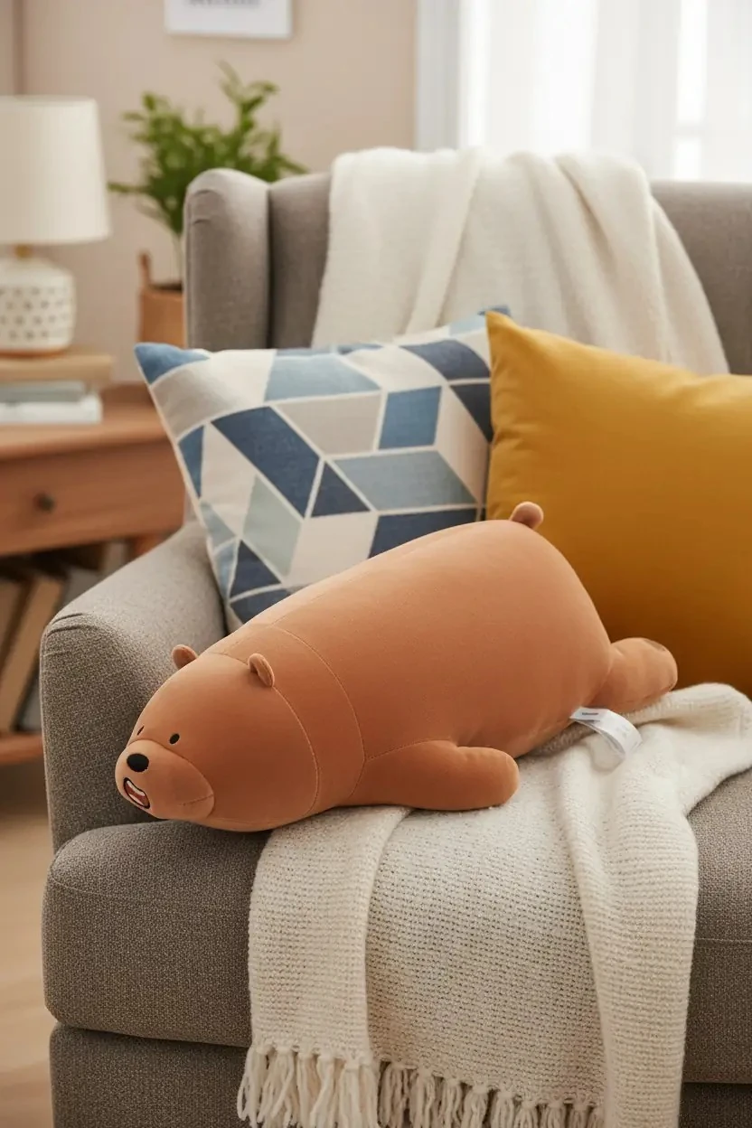 We Bare Bears Lisanslı Uykucu Peluş Oyuncak - Boz Ayı 54Cm