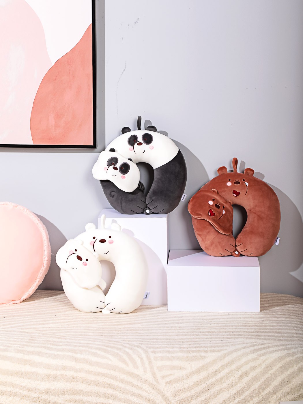 We Bare Bears Lisanslı Uyku Maskeli Sevimli Boyun Yastığı -Panda